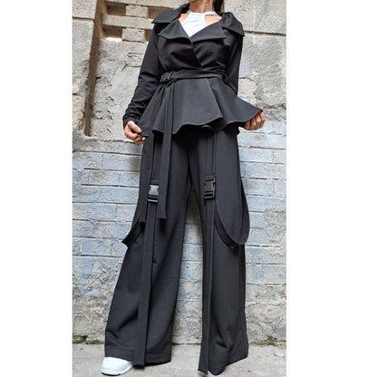 Extravagant Two Piece Set/Outwear Woman Blazer Pants Set/Street Set With Clickers/Sport Elegant Cotton Outfit/Designer Woman Clothing