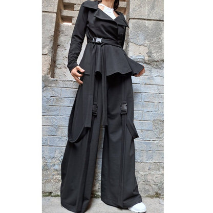 Extravagant Two Piece Set/Outwear Woman Blazer Pants Set/Street Set With Clickers/Sport Elegant Cotton Outfit/Designer Woman Clothing