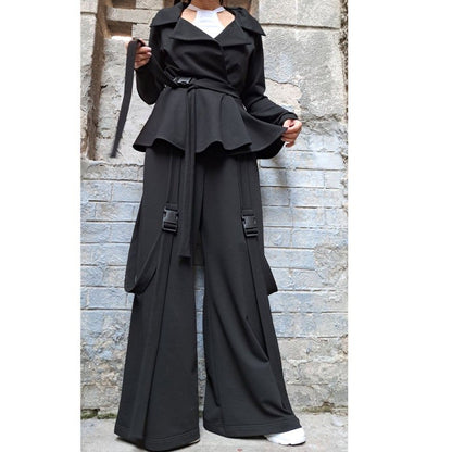 Extravagant Two Piece Set/Outwear Woman Blazer Pants Set/Street Set With Clickers/Sport Elegant Cotton Outfit/Designer Woman Clothing