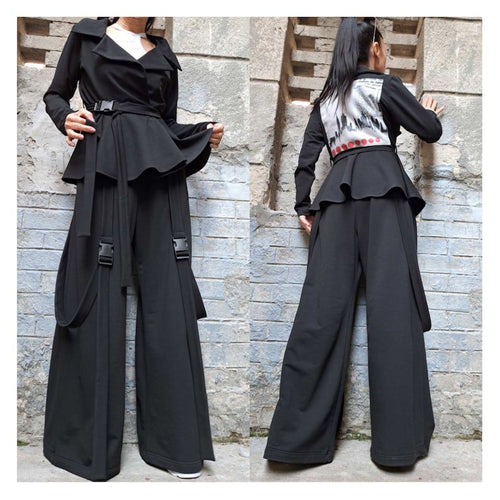 Extravagant Two Piece Set/Outwear Woman Blazer Pants Set/Street Set With Clickers/Sport Elegant Cotton Outfit/Designer Woman Clothing