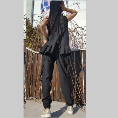 Extravagant Black Linen Set/Two Piece Set/Wide Linen Top/Casual Comfortable Pants/Summer Stylish Linen Set/Loose Black Outfit/Linen Pants