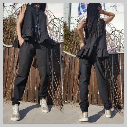 Extravagant Black Linen Set/Two Piece Set/Wide Linen Top/Casual Comfortable Pants/Summer Stylish Linen Set/Loose Black Outfit/Linen Pants