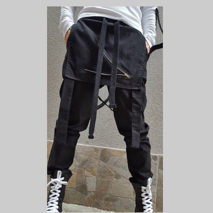 Loose Asymmetric Pants/Casual Comfortable Pants/Extravagant Black Pants/Casual Cotton Pants/Gothic Pants/Everyday Long Trousers