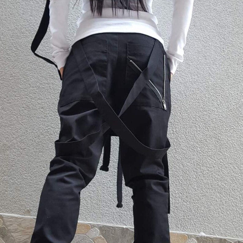 Loose Asymmetric Pants/Casual Comfortable Pants/Extravagant Black Pants/Casual Cotton Pants/Gothic Pants/Everyday Long Trousers