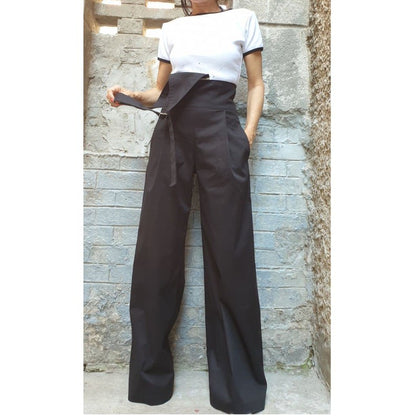 New Collection Extravagant Pants/High Waist Long Pants/Side Pocket Pants/Cotton Black Pants/Trouser With Ornament across One Shoulder